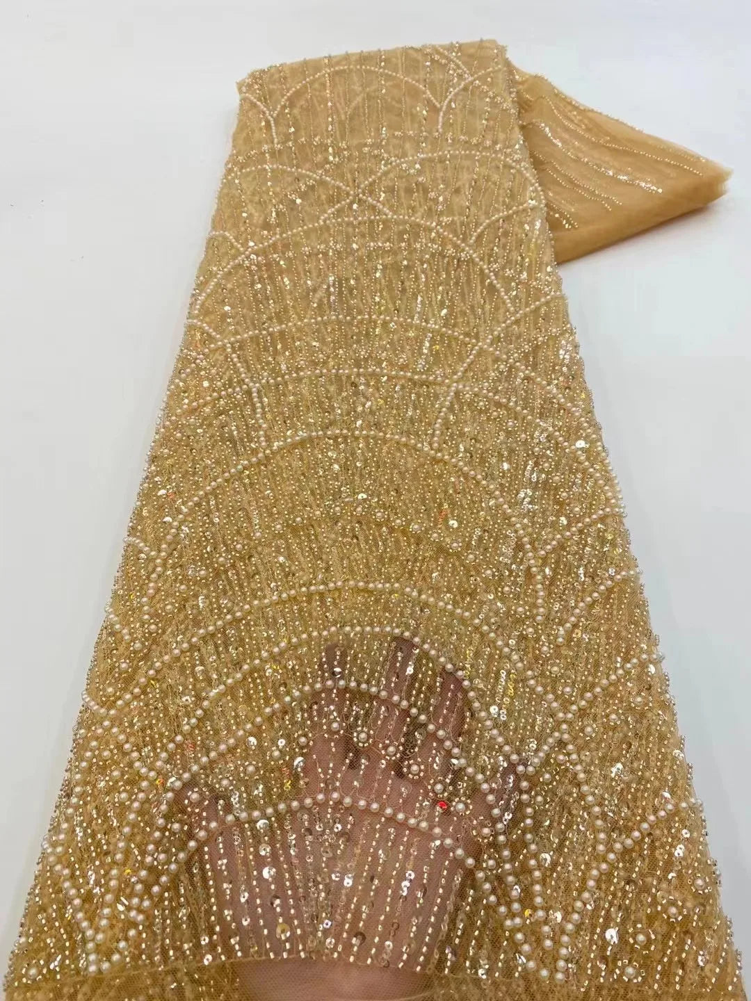 High Quality Beaded Lace Fabrics for Wedding Fabric