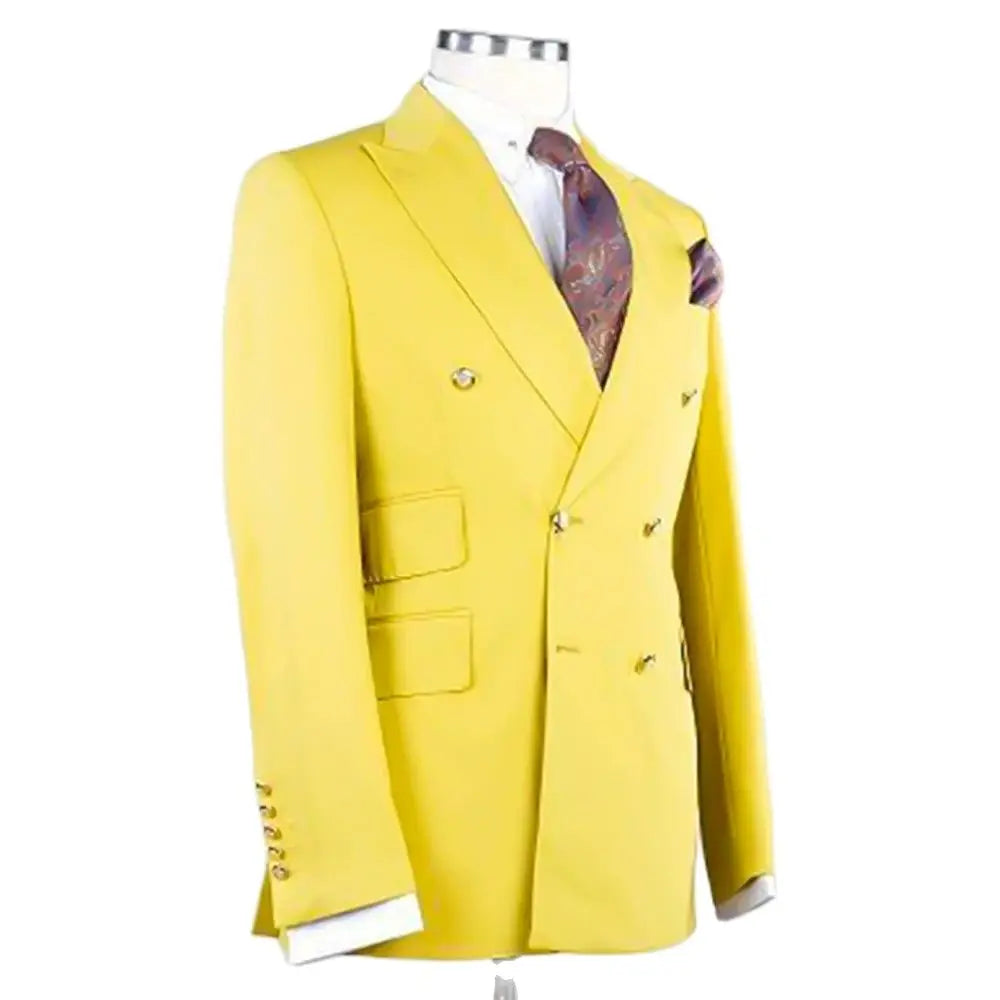 Luxury Men's Suit Blazer Yellow Regular Lenght Peak