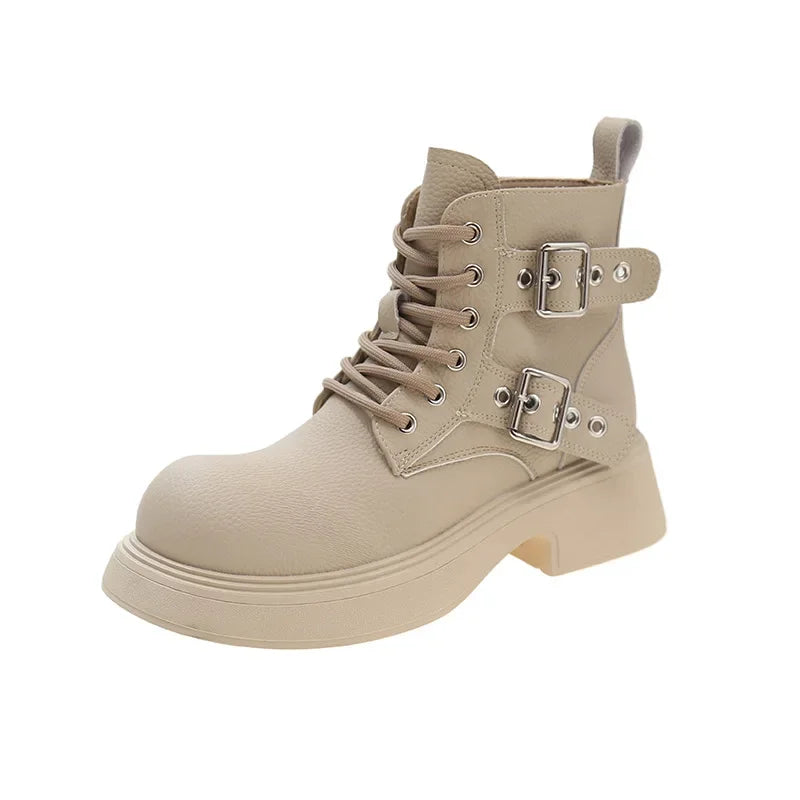 Women’s Double Buckle Lace-Up Ankle Boots