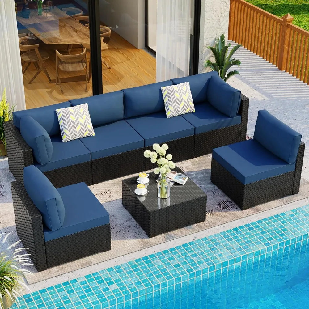 7 Pieces Outdoor Patio Sectional Sofa Couch,Wicker Rattan