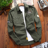 Men's Shirts Military Casual Shirt Cotton Khaki Retro