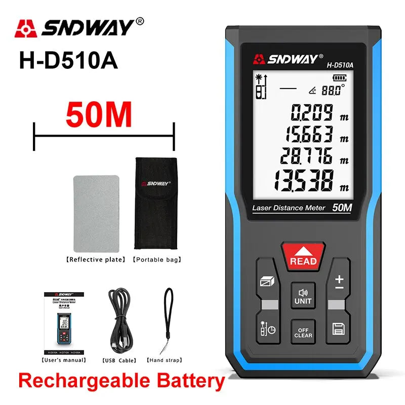 SNDWAY Laser Distance Meter 40M/50M/120M Digital Tape Measure