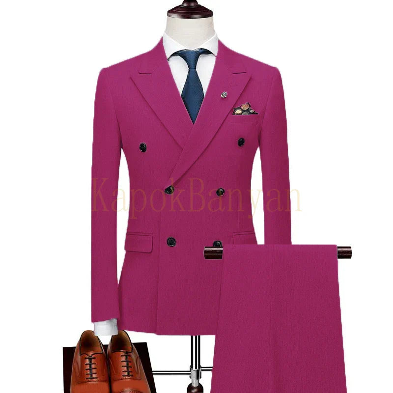 Mens Double Breasted Suits Terno Masculino Slim Fit