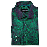 Luxury Silk Shirts for Men Green Paisley Long