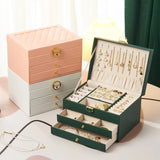 Rhombic threelayer drawertype lock jewelry storage box necklace