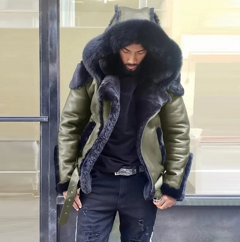 2022 New Men's Leather Coat Winter Large Size