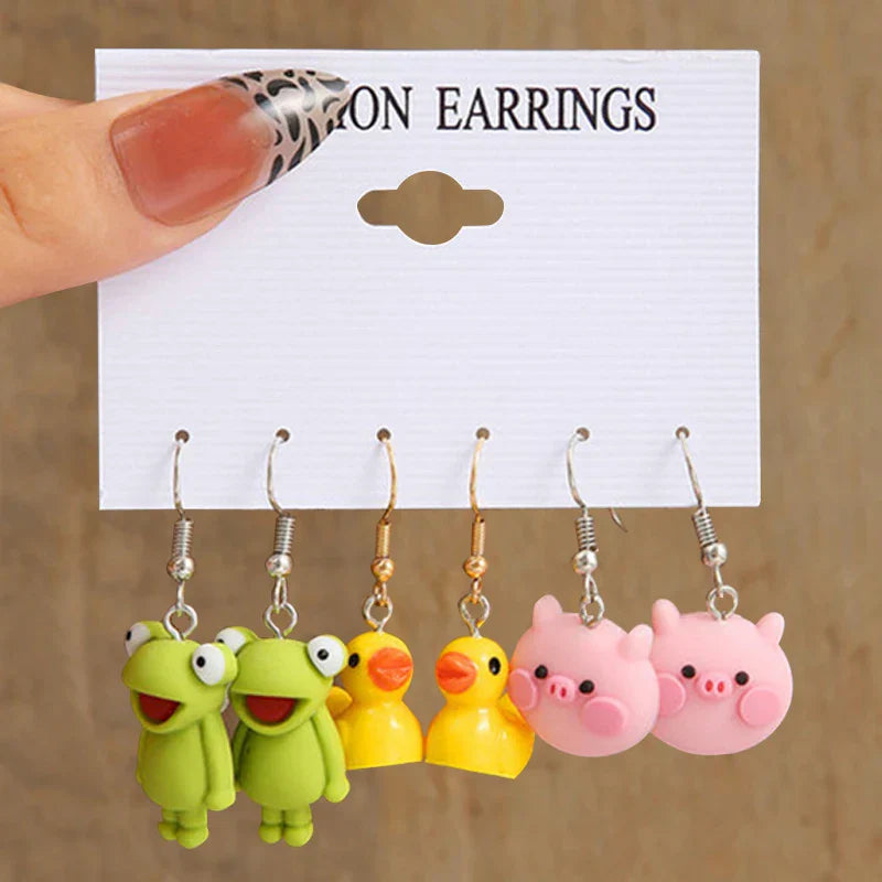 17KM Cartoon Frog Duck Earrings Set Animal Butterfly