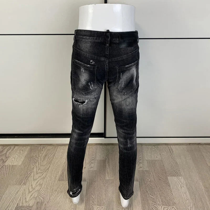 Street Fashion Men Jeans Retro Black Gray Elastic