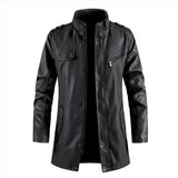 Winter Men's Thick Fleece Leather Jacket Coat Long