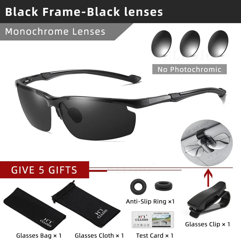 CLLOIO Top Quality Aluminum Polarized Photochromic Sunglasses Men