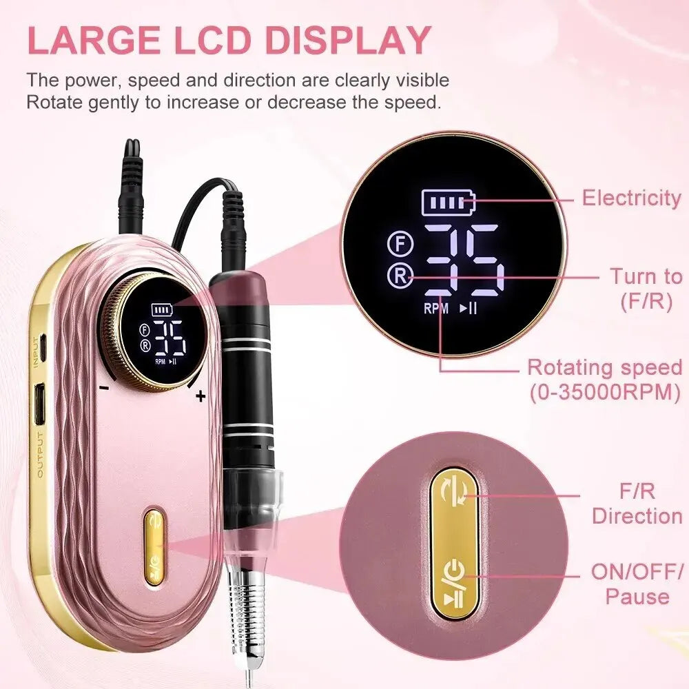 35000RPM Nail Drill Machine Rechargeable Nail File Nails