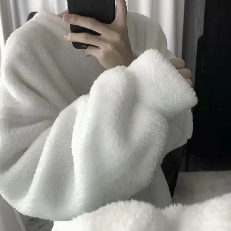 Lambswool Sweatshirts Men Fluffy Soft Warm Winter Hoodies