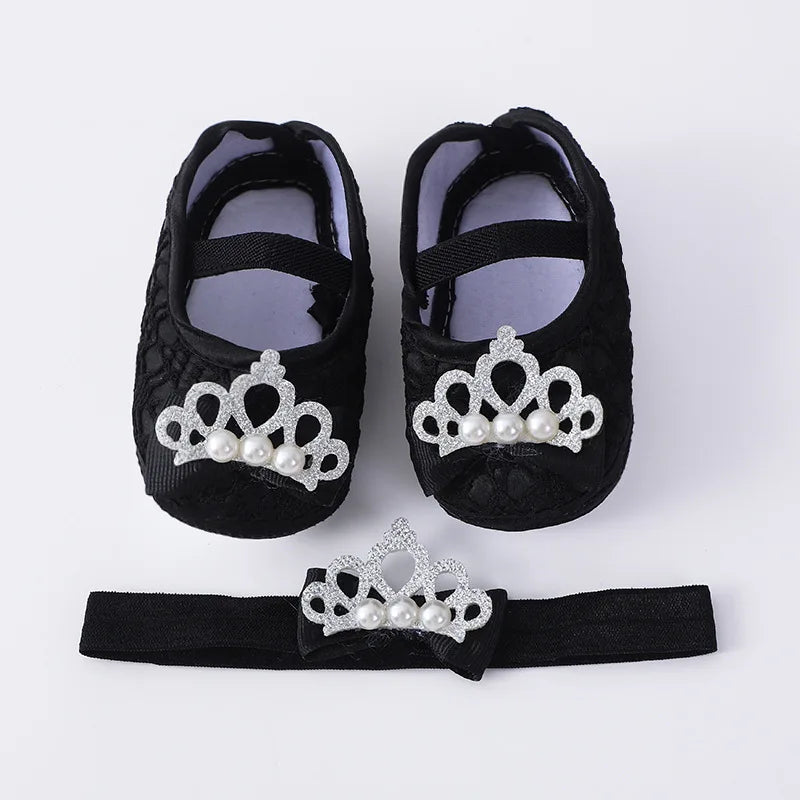 0~18M Cute Bowknot Newborn Baby Shoes Headband Set