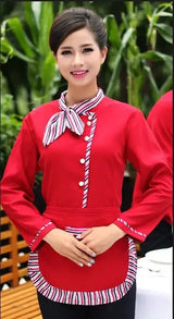 Long Sleeve Hotel Waiter Uniform Female Restaurant Topapron
