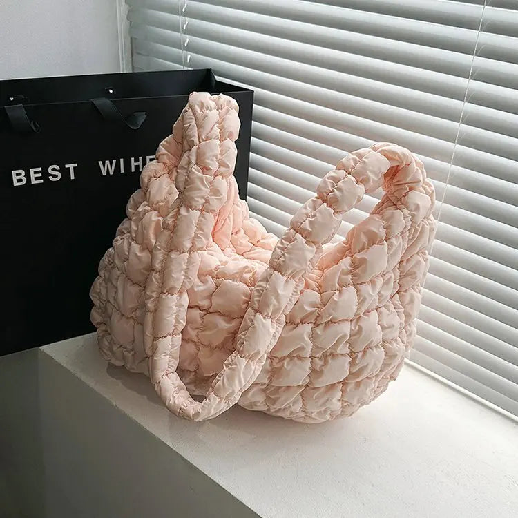 Quilted Padded Crossbody Bag for Women Pleated Bubbles