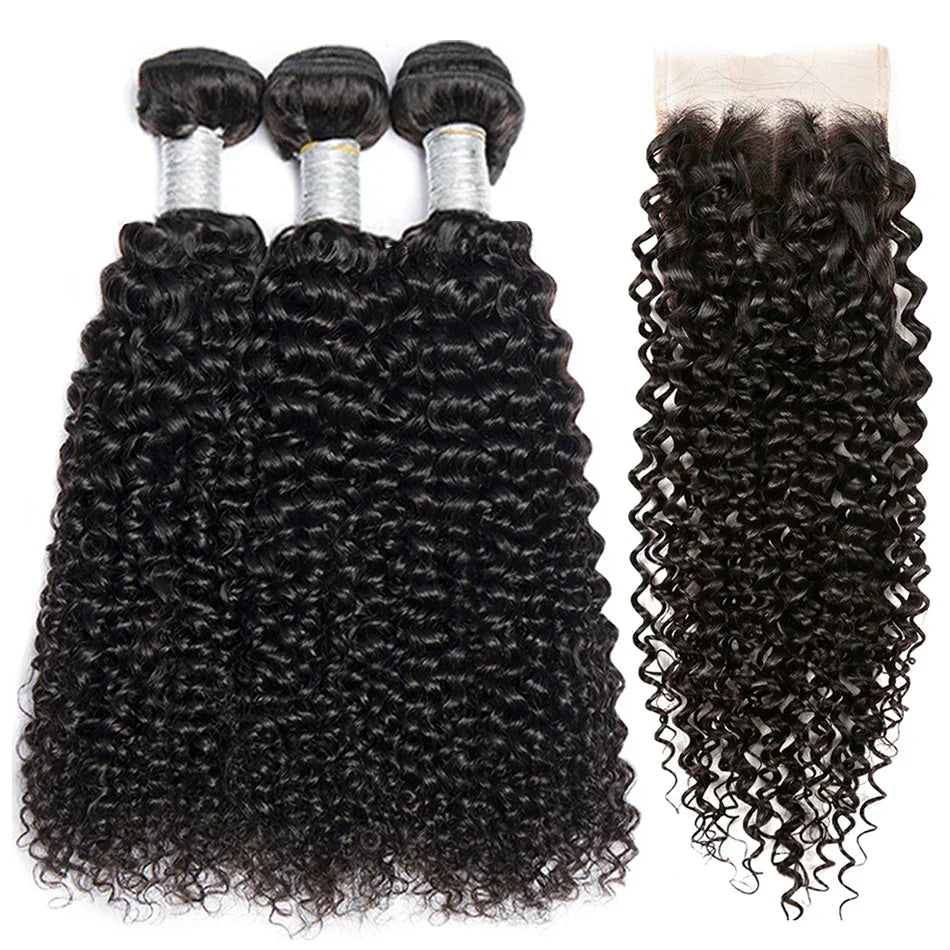 12A Kinky Curly Human Hair Bundles With Frontal