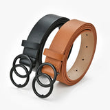 Hot Fashion Double Circle Black Buckle Pu Belt Leisure Decorative Jeans Belt Ladies Solid Color Thin Belt Women’s OO Belts
