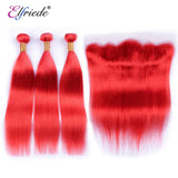 Elfriede #Red Straight Colored Hair Bundles with Frontal