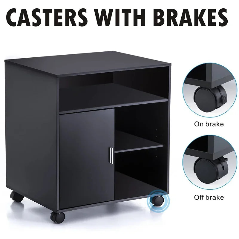 Printer Stand with Storage Adjustable Shelves, Wood Mobile