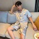 Satin Sleepwear Clothes Solid Ice Color Sleeve 2pcs
