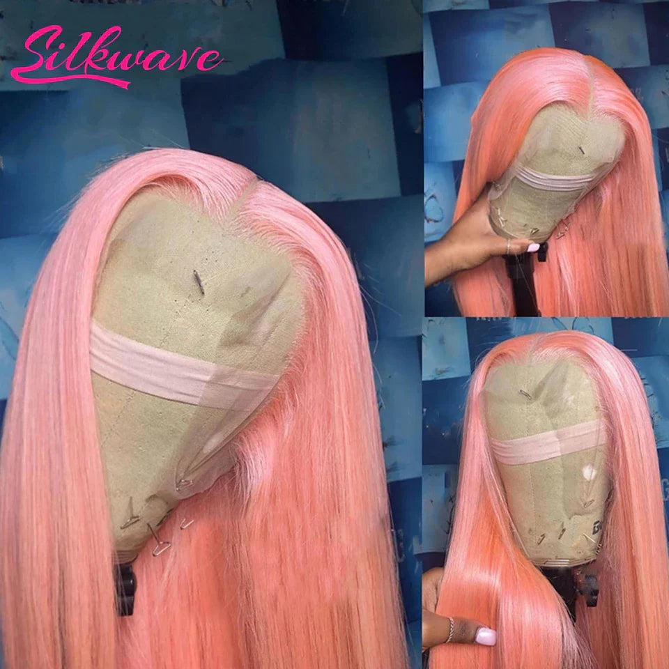 30 36 Inch pink lace front wig Human