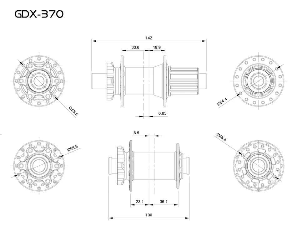 GOLDIX GDX370 Bicycle Hub Sealed Bearing 6-bolt Disc