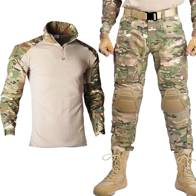 Mens Tactical Suit with Pads Combat Shirtpants Military