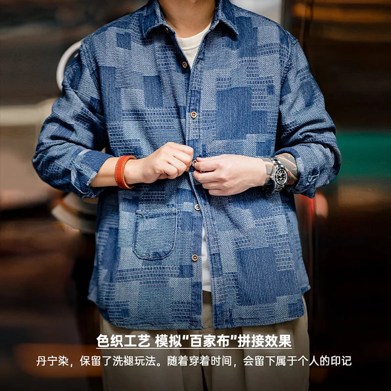 Maden Japanese Retro Boro Denim Shirts for Men