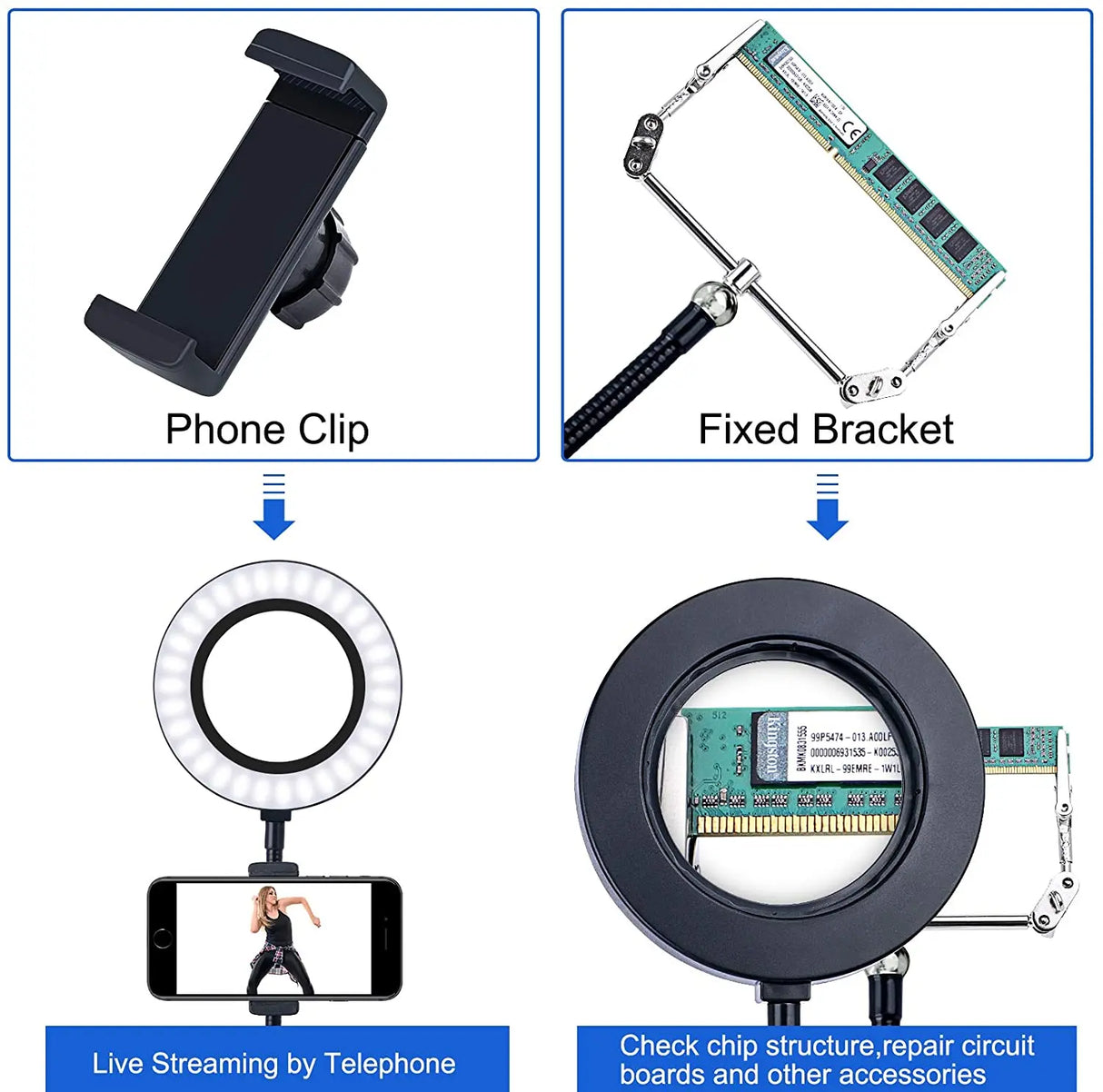 NEW 72LEDS Illuminated Magnifier USB 3 Colors LED