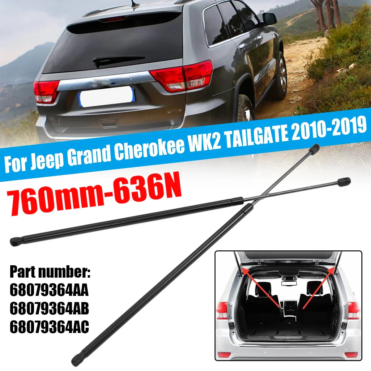 2PCS Rear Window Gas Struts for Jeep Grand Cherokee WK2 (2010-2019)