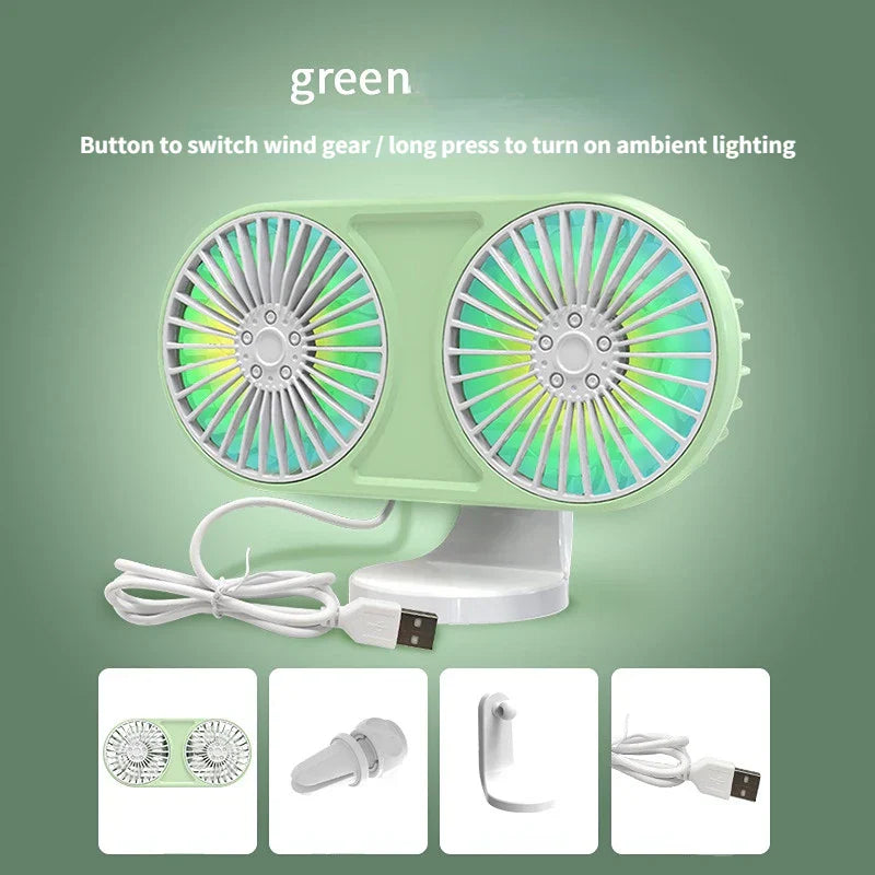 Car Fan New Dualhead USB Electric Fan Multifunction