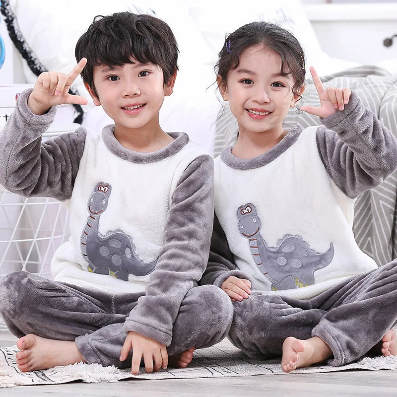New Winter Kids Pajamas Velvet Thickened Warm Casual