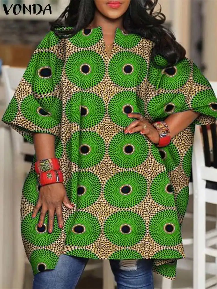 Plus Size 5XL VONDA Vintage Printed Blouse Women