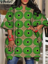 Plus Size 5XL VONDA Vintage Printed Blouse Women