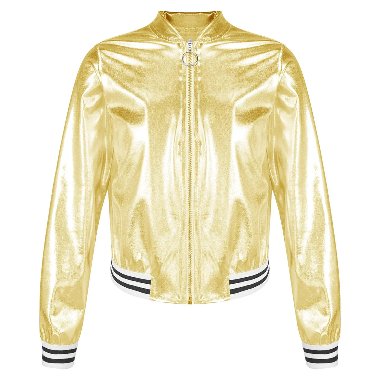 Kids Girls Shiny Baseball Jacket Bolero Disco Blazer