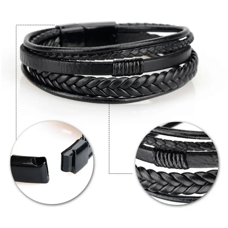 Trendy Leather Bracelets For Men Multilayer Braided Rope