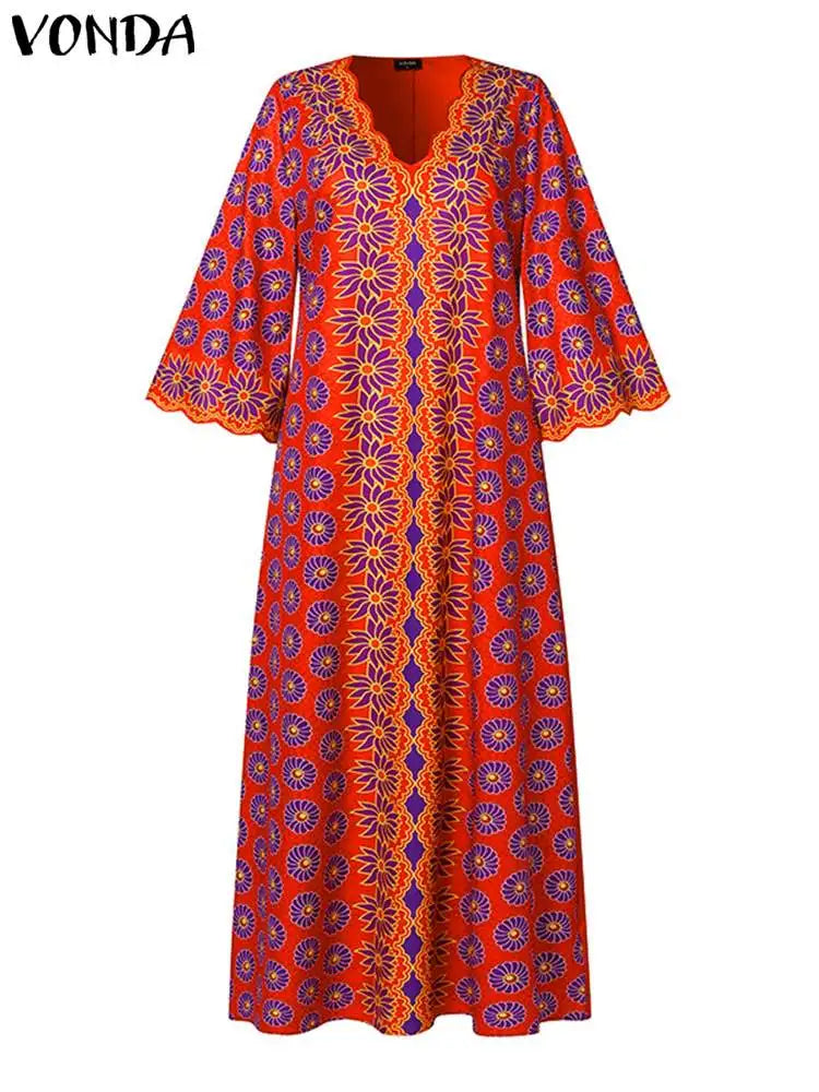 Plus Size 5XL VONDA Bohemian Women Long Dress