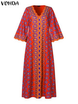 Plus Size 5XL VONDA Bohemian Women Long Dress