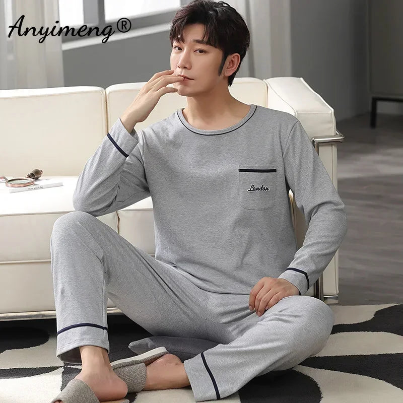 Big Size Autumn New Mens Casual Pajamas Set