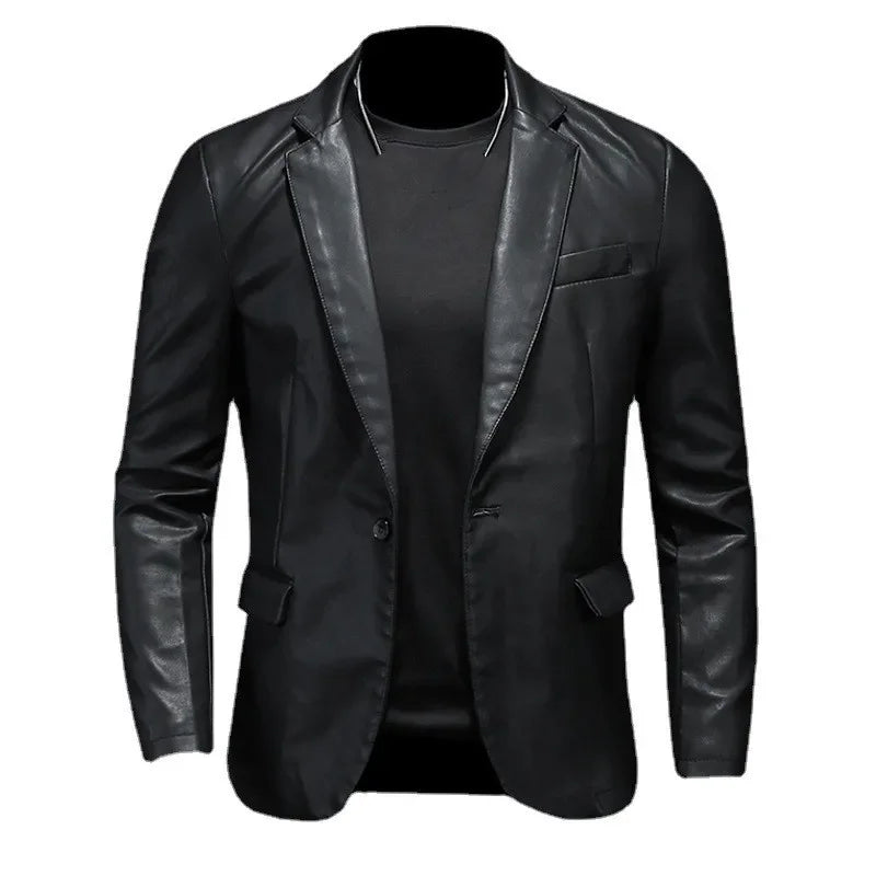 Men's Casual Leather Dress Suit Coat Casual Pu