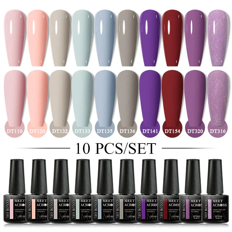 10Pcs Nude Glitter Gel Nail Polish Set Purple