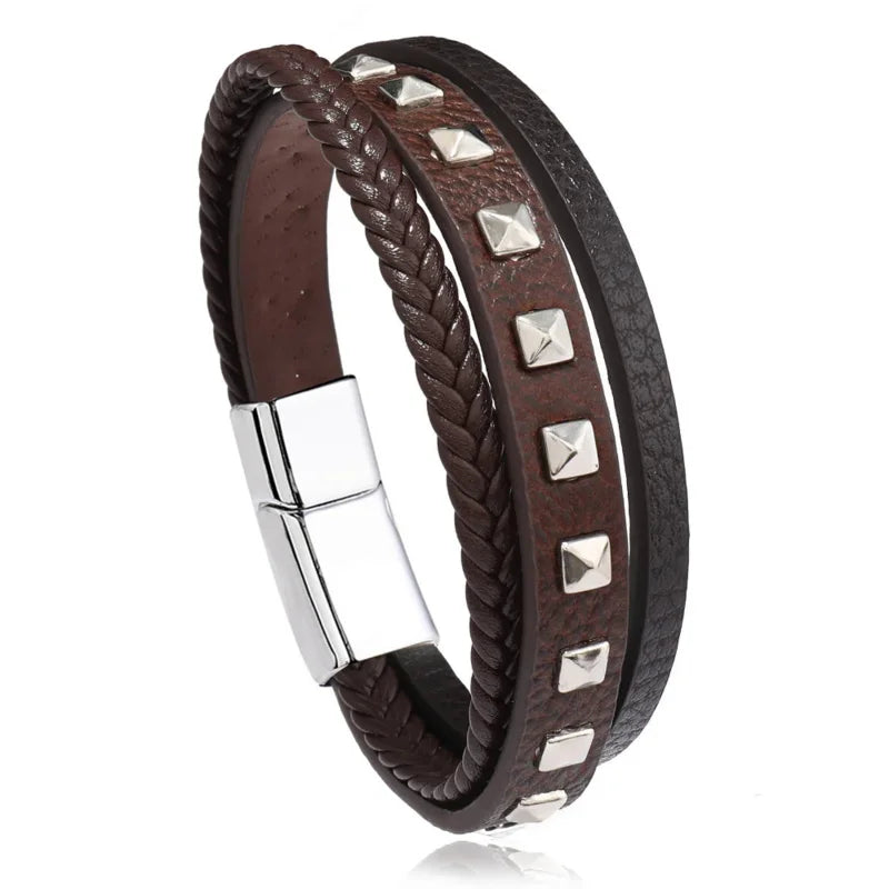 Trendy Leather Bracelets For Men Multilayer Braided Rope