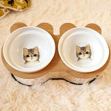 New High-end Pet Bowl Bamboo Shelf Ceramic Feeding