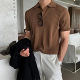 Men's Clothing Luxury Knit Polo Shirt Casual Striped