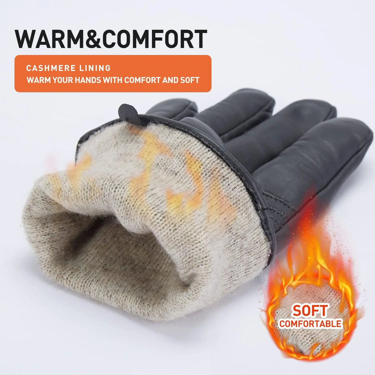 BISON DENIM Sheepskin Leather Gloves for Men Winter