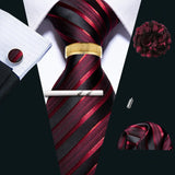 Barry.Wang Silk Mens Tie Hanky Cufflinks Clip Brooch