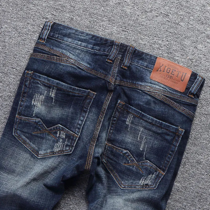 Italian Style Fashion Men Jeans Retro Dark Blue