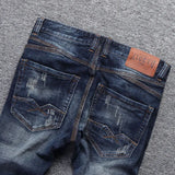 Italian Style Fashion Men Jeans Retro Dark Blue