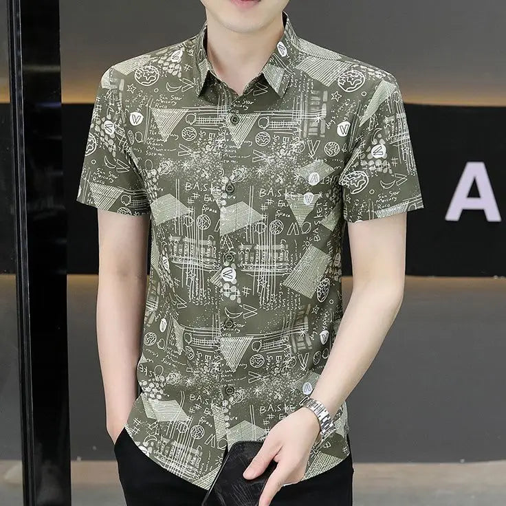 Summer Shirts for Men Turn-down Collar Business Short