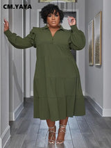 CM.YAYA Plus Size Vintage Women Long Sleeve Turn-down